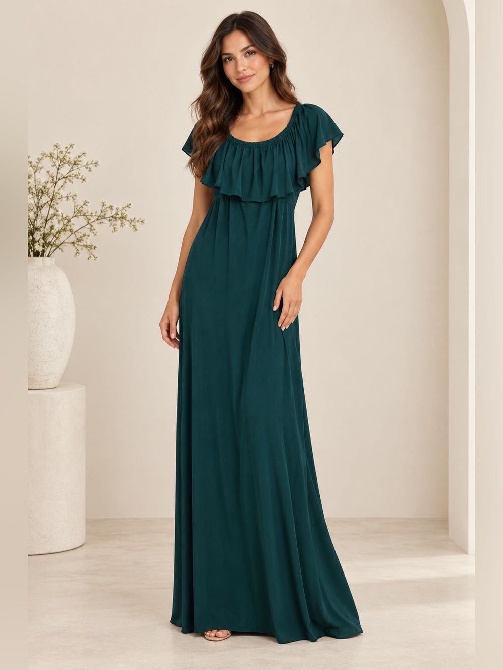 Glampunch Teal Green Ruffle Floor Length Maxi Dress Size Small NWT